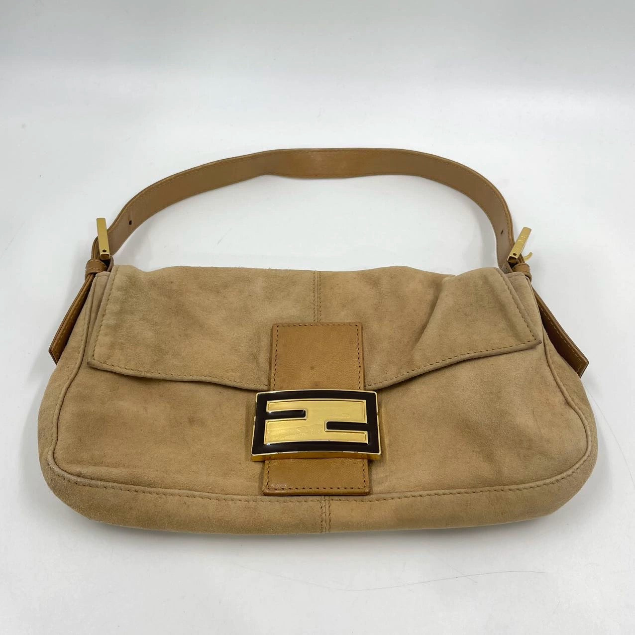 Fendi Baguette Light Camel Brown Suede Leather Shoulder Bag