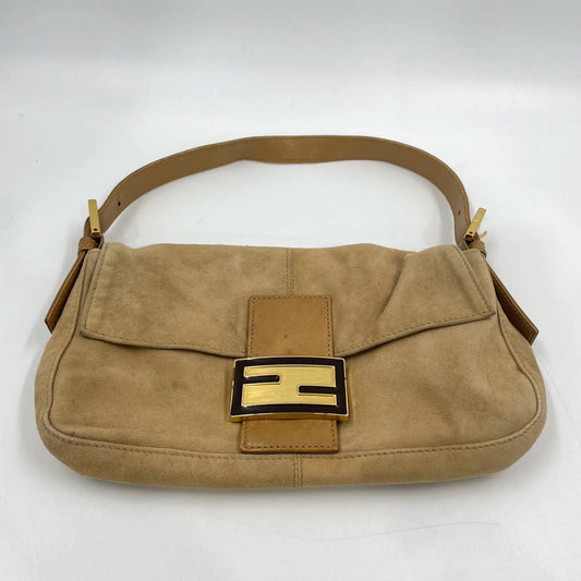 Fendi Baguette Light Camel Brown Suede Leather Shoulder Bag