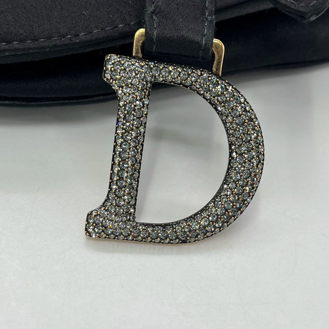Dior Saddle Mini Silk Handbag Black with crystals