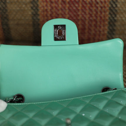 Chanel Classic Flap Rectangular Mini Green Patent Leather Silver HW
