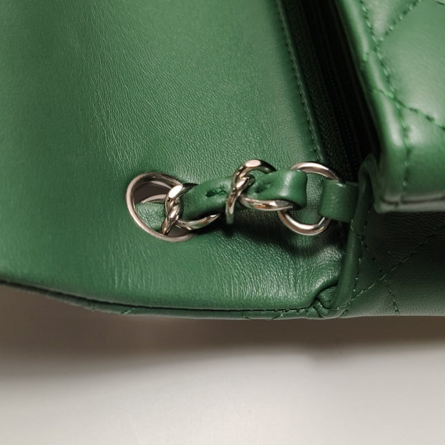 Chanel Classic Flap Mini Rectangular Green Lambskin Leather Silver Hardware