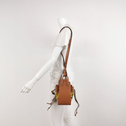 Loewe x William de Morgan Hammock Mini Tan Brown Leather Yellow Flower Embroidery Top Handle Crossbody Bag