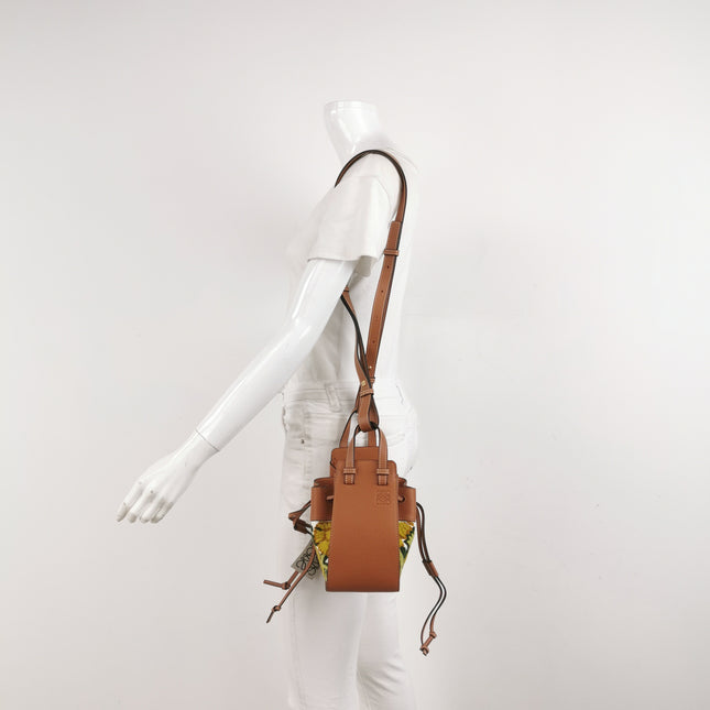 Loewe x William de Morgan Hammock Mini Tan Brown Leather Yellow Flower Embroidery Top Handle Crossbody Bag