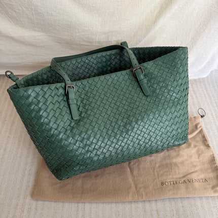 Bottega Veneta Cesta Shopper Tote Nappa Intrecciato Leather Dark Green Small