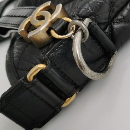 Chanel Gabrielle Large Tote Black Crumbled Calfskin Leather Silver Hardware