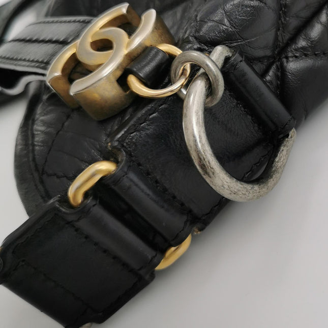 Chanel Gabrielle Large Tote Black Crumbled Calfskin Leather Silver Hardware