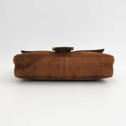 Fendi Baguette Selleria Suede Leather Crossbody Bag Medium Caramel Tan