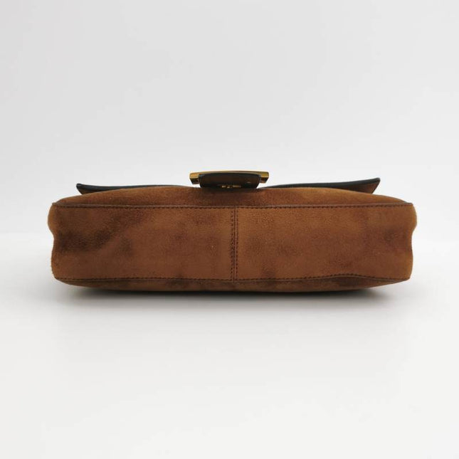 Fendi Baguette Selleria Suede Leather Crossbody Bag Medium Caramel Tan