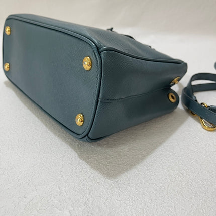 Prada Galleria Saffiano Leather Mini Grey Blue Handbag with Strap