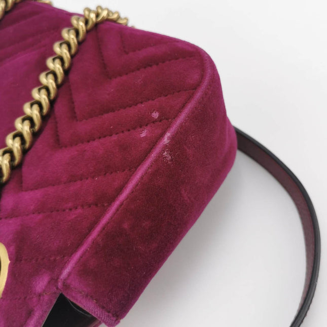 Sold Gucci Marmont Mini Flap Pink Velvet Handbag