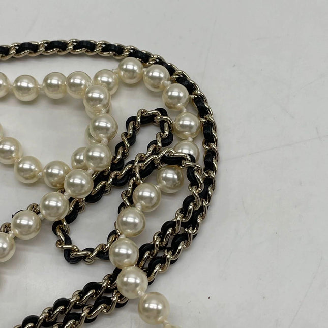 Chanel Micro Flap Bag Charm Chain Long Necklace with Matelasse and Pearl Chain 102cm