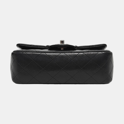 Chanel Classic Flap Mini 2014 Black Lambskin Camellia Charms Silver Hardware