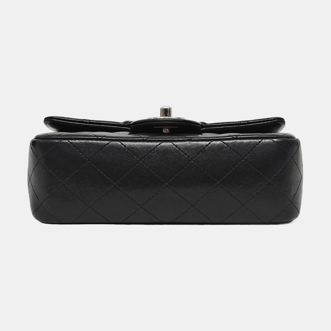 Chanel Classic Flap Mini 2014 Black Lambskin Camellia Charms Silver Hardware