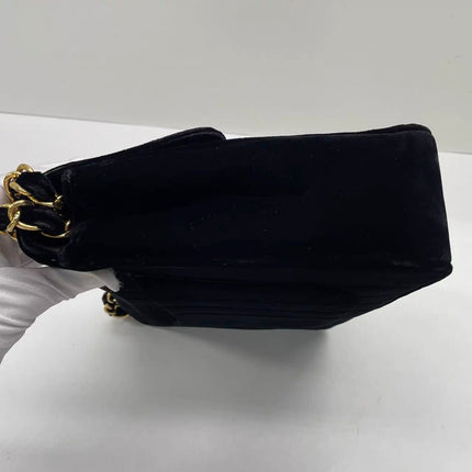 Chanel Classic Flap Maxi Black Velvet Leather Giant Gold CC Logo