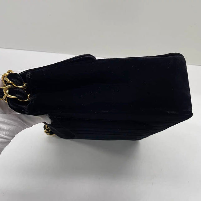 Chanel Classic Flap Maxi Black Velvet Leather Giant Gold CC Logo