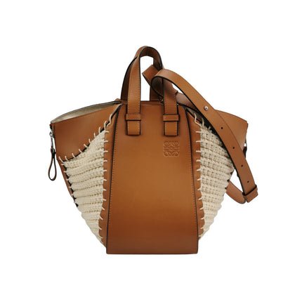 Loewe Hammock Small Brown Leather Knit Top Handle Crossbody Bag
