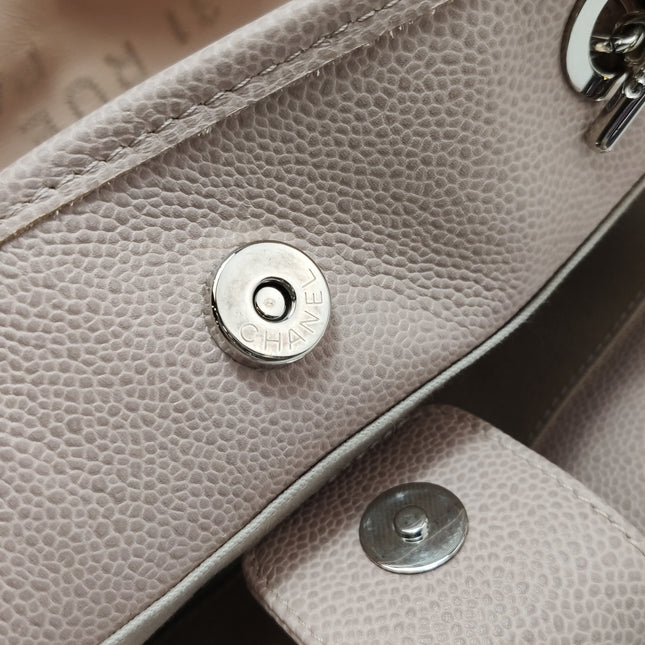 Chanel Deauville Tote Medium Pink Leather Top Handle Leather Chain Straps