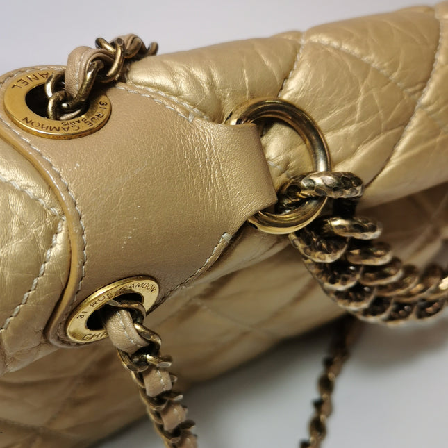Chanel Paris Bombay Pondicherry Flap Bag Quilted Large Gold Shiny Calfskin Leather