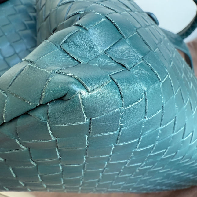 Bottega Veneta Roma Intrecciato Nappa Leather Peacock Green With Strap Small 30cm