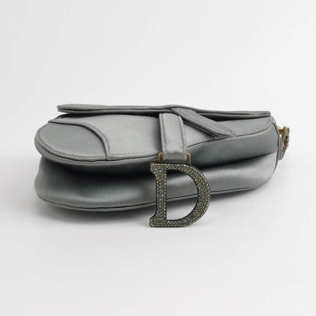 Sold Dior Saddle Mini Silk Blue Grey with Crystal Embedded Buckles