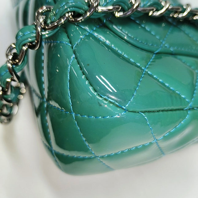 Chanel Classic Flap Rectangular Mini Blue Patent Leather Silver Hardware