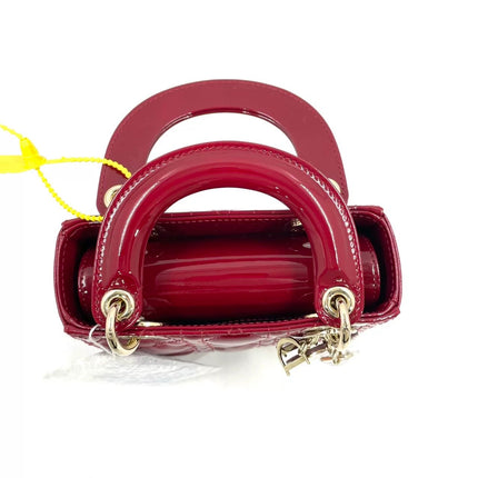 Lady Dior Mini Handbag 2021 Burgundy Red Patent Leather Gold-tone Chain Strap