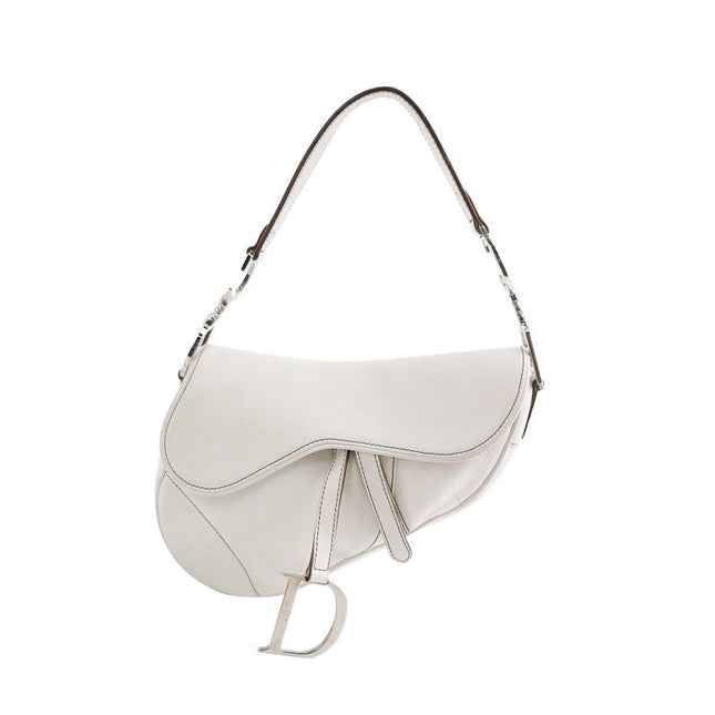 Dior Saddle Vintage Leather White with Silver Hardware-Luxbags