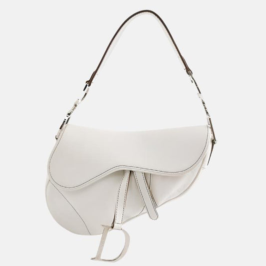 Dior Saddle Vintage Leather White with Silver Hardware-Luxbags