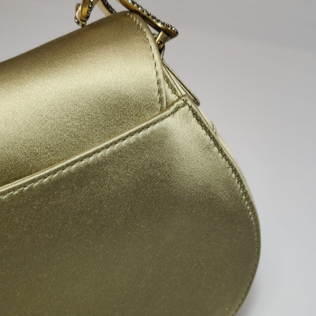 Dior Saddle Mini Silk Handbag Light Gold with crystals