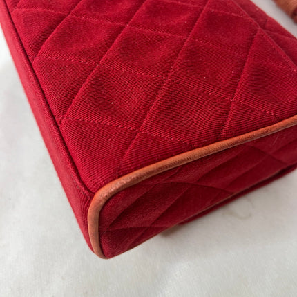 Chanel Mini Top Handle Bag Red Fabric Gold Hardware