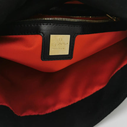 Fendi Mamma Baguette Black Suede Leather Red Buckle