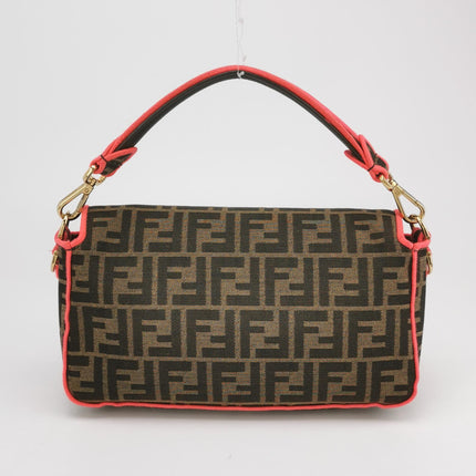 FENDI Baguette Zucca Monogram Canvas with Pink Neon trimming Crossbody Bag