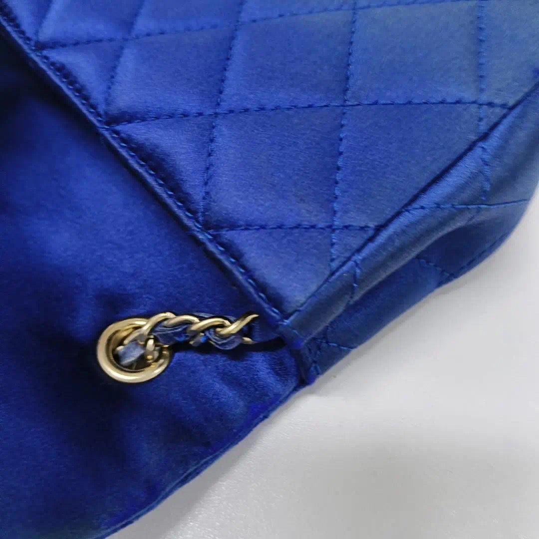 Chanel Classic Flap 2013-2014 Blue Silk Satin Mini Crossbody Bag