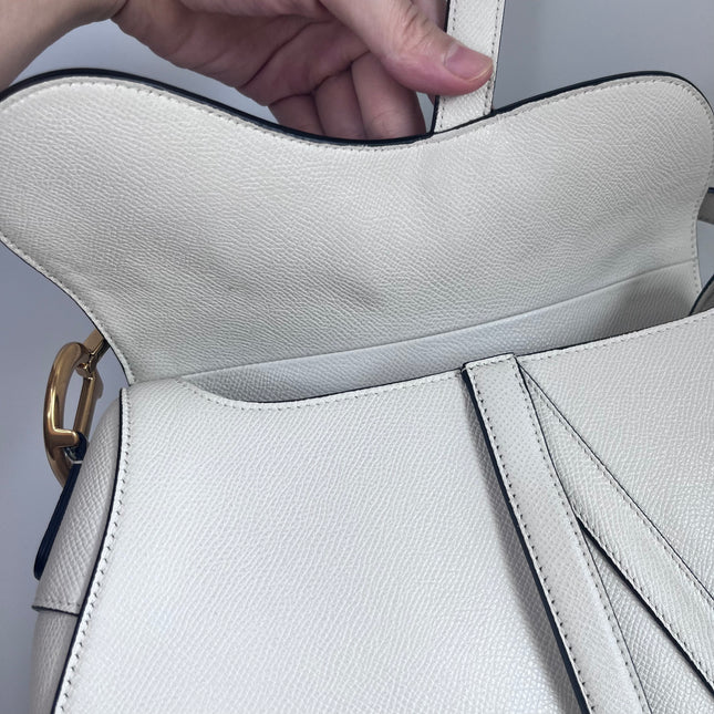 Sold Dior Saddle White Medium Grained Leather Handbag