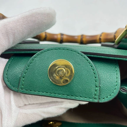 Gucci Diana Mini Green Leather Bag Bamboo Handle with Strap
