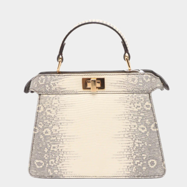 Fendi Peekaboo ISeeU Petite White Lizard Leather Bag-Luxbags