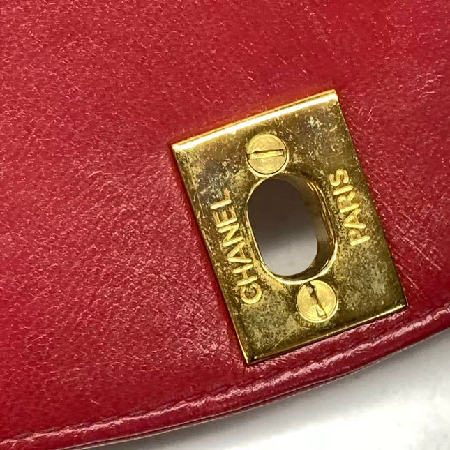 Chanel Vintage Camera Bag Red Lambskin Leather Gold Bajou Chain