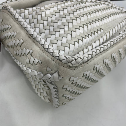 Loewe Puzzle Small Leather Woven Braided White Crossbody Bag