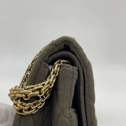 Chanel 2.55 Double Flap Bag 2009 Jumbo Khaki Green Cloth with Gold Hardware