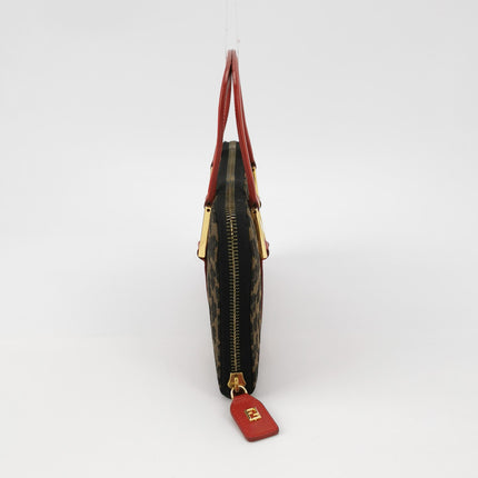 Fendi Clutch Denim Leopard Print with Red Leather Handles