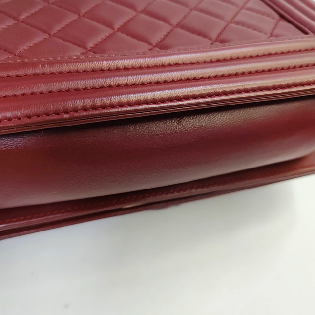 Chanel Le Boy Small Burgundy Lambskin Leather Antiqued Gold Hardware