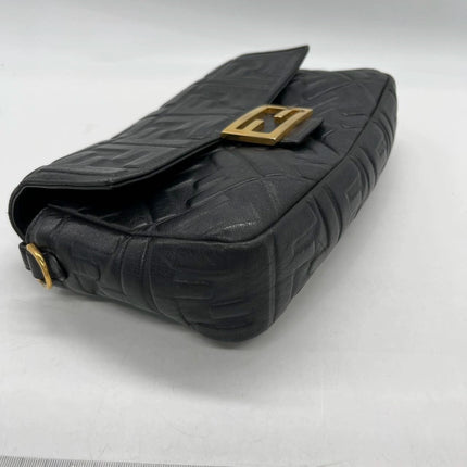 Sold Fendi Baguette Black Leather 3D FF Motif Crossbody bag Medium