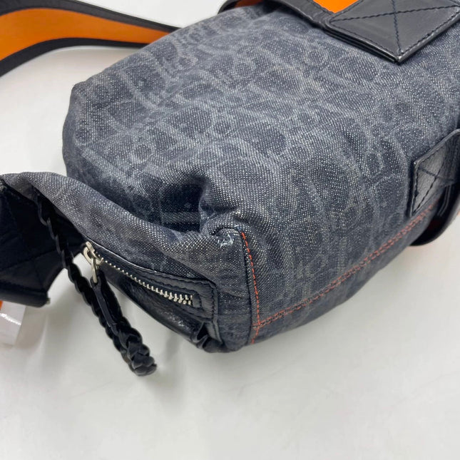 Dior Flight Medium Black Oblique Monogram Orange Strap Shoulder Bag