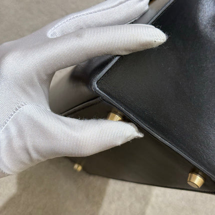 Hermes Kelly 32 Sellier Black Box Leather Double Ring Gold HW