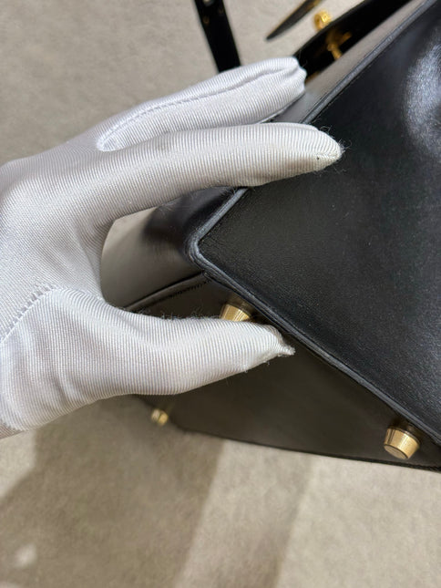Hermes Kelly 32 Sellier Black Box Leather Double Ring Gold HW