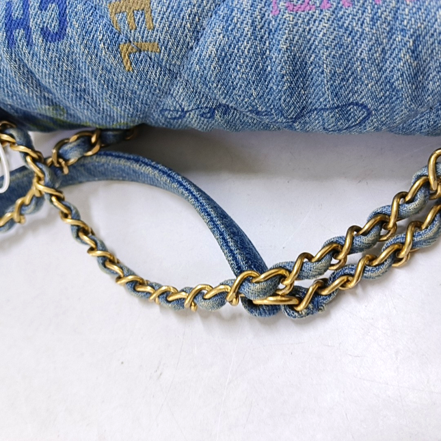 Chanel Classic Flap Mini Rectangular Blue Denim Jeans Gold Hardware Microchip