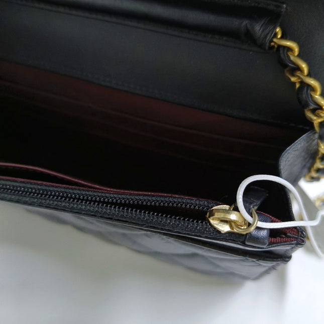 Chanel 2.55 Wallet on Chain Quilted Black Calfskin Leather Beatles Charms Gold Hardware