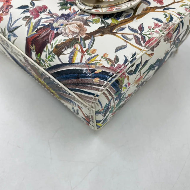 Lady D-Joy Medium Bird and Flower Embroidery Calfskin Leather