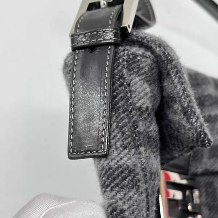 Fendi Baguette Bag Grey Wool Zucca Print Shoulder Bag