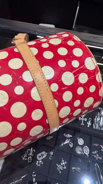 Louis Vuitton x Kusama Papillon 28 Red Polka Dots Patent Leather Handbag